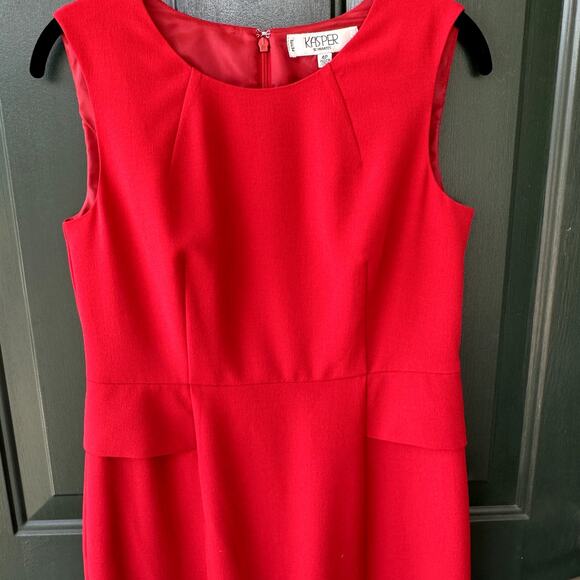 Kasper 4P Red Sheath Dress w/ Faux Peplum Detail Career Office Professional Work - Picture 2 of 6